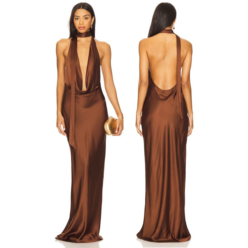 NBD Naila Gown Maxi Halter Neck Satin Party Formal Evening Gala Prom Cocktail M